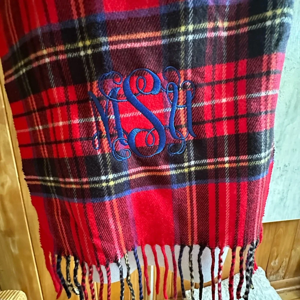 Michigan State University Embroidered 100% Cashmere Tartan Red & Black Scarf